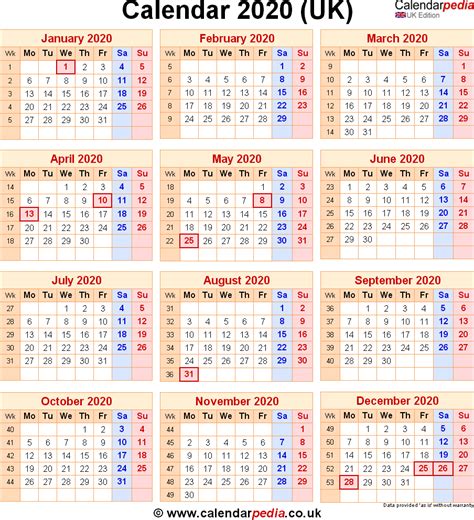 Calendar 2020 Uk With Bank Holidays And Excelpdfword Templates