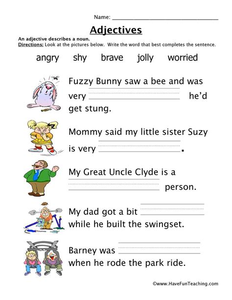 Adjectives In Sentences Worksheet