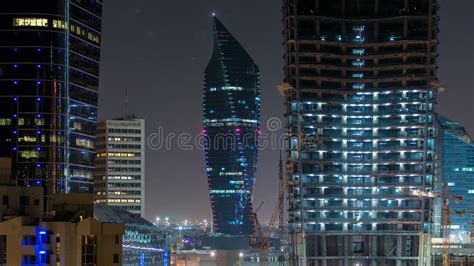 Skyline With Skyscrapers Night Timelapse In Kuwait City Downtown