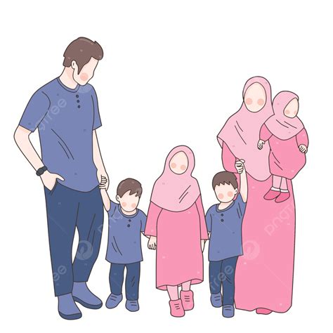 Ilustrasi Keluarga Muslim Yang Bahagia Dengan Empat Anak Empat Anak