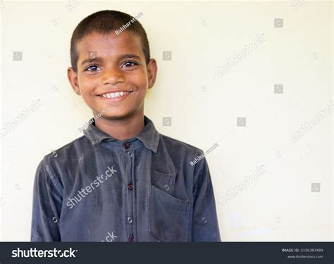 Portrait Poor Kid Showing Happy Smiling Stock Photo 2156387489