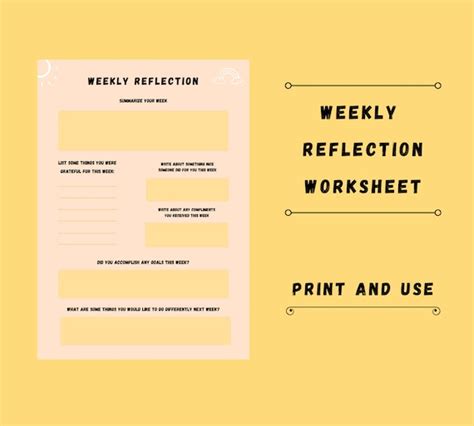 Weekly Reflection Worksheet Week Planner Self Reflection Etsy