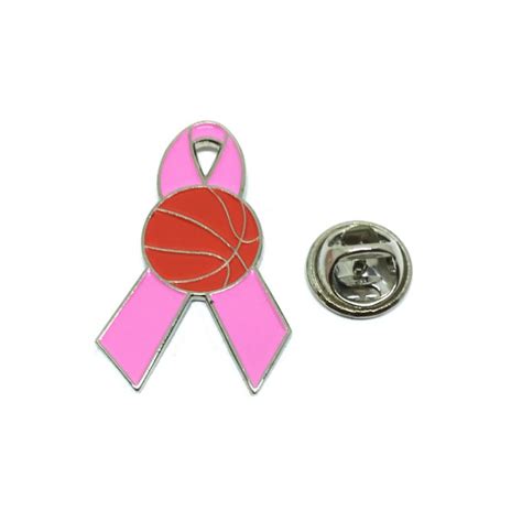 Basketball Breast Cancer Ribbon Pin Finox Brooch Pin Fawb 001