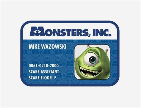 Monsters Inc Mike Wazowski Employee Id Card Png Free Download Files
