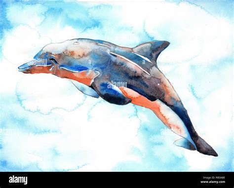 Dolphin Swimming In Ocean Fine Art Watercolor Painting Of Dolphin