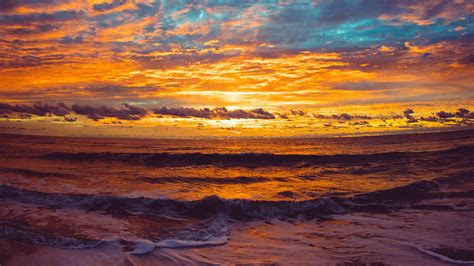 Sea Waves Sunset Beach Dusk 4k Hd Wallpaper