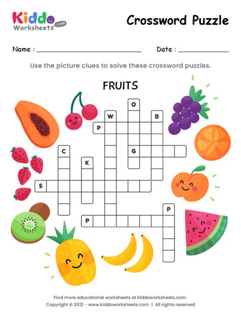 Free Printable Crossword Puzzle Fruits Worksheet Kiddoworksheets