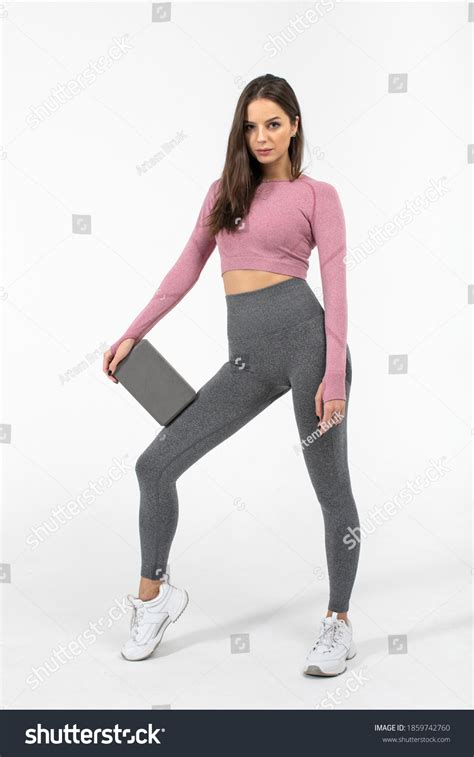 Sporty Slim Woman Sportswear Stands Gym Stock Photo 1859742760