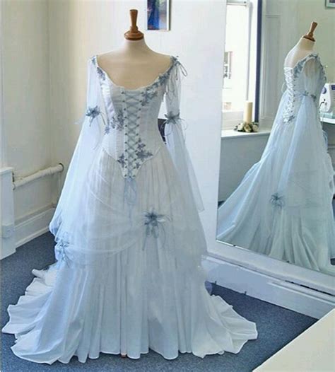 Discountvintage Celtic Wedding Dresses White And Pale Blue Colorful