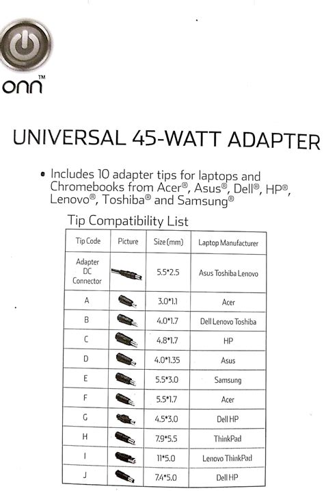 Lordcomputer Onn Universal 45 Watt Laptop Power Adapter 231amp