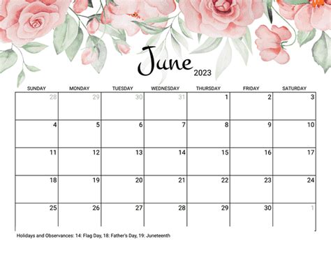 😍 Blank Free June 2023 Calendar Printable Template 😍 Pdf