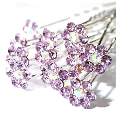 10pc Wedding Bridal Hairpins Purple Flower Crystal Rhinestone Hair Pins