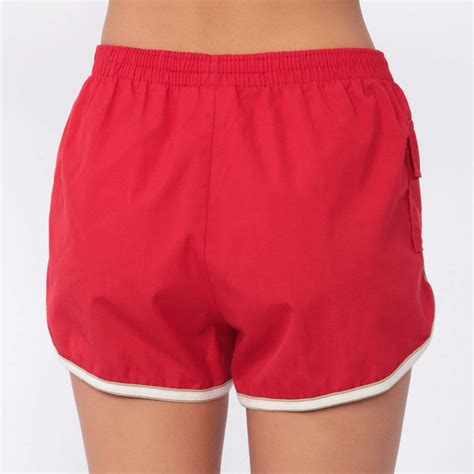 Red Gym Shorts 80s Cotton Running Shorts High Waisted Retro Gym Jogging Shorts 80s Vintage ...