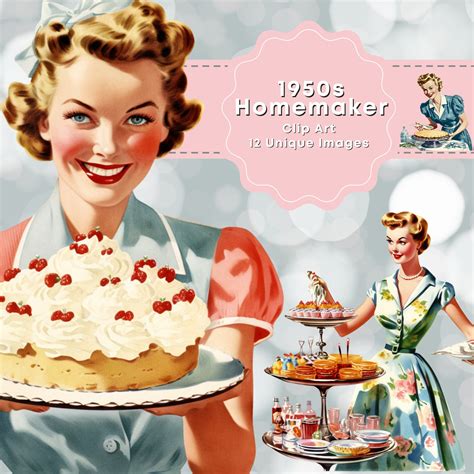 1950s Homemaker Clip Art Retro Housewife Vintage Homemaker Mom Etsy