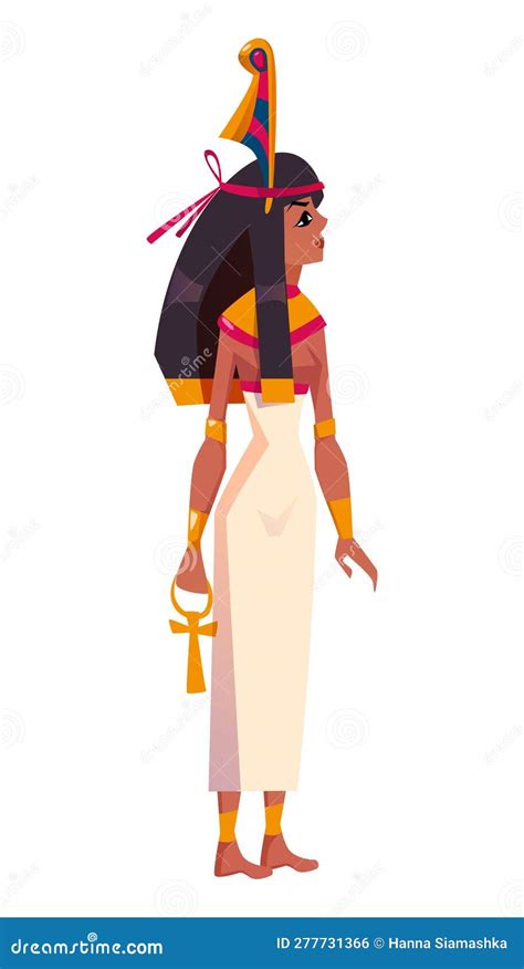 flat ancient egyptian goddess maat of justice with feather in hair stock vector illustration