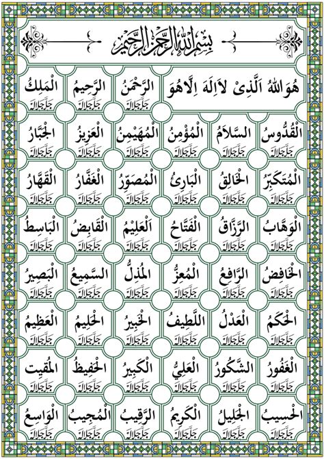 Buy 99 Names Of Allah Asmaul Husna Islamic Poster Sticker Paper