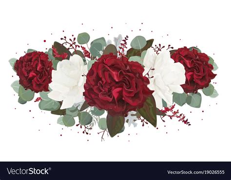 Floral Bouquet With Garden Red White Burgundy Rose
