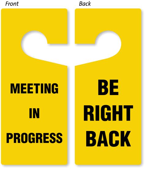 Be Right Back Meeting In Progress Door Hanger 2 Sided Signs Sku Tg 0946