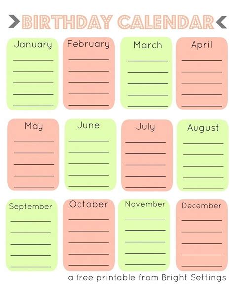 Incredible Free Printable Birthday Calendar Template Birthday Calendar Excel Calendar