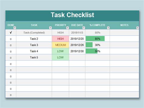 Excel Of Task Checklist Xlsx Wps Free Templates