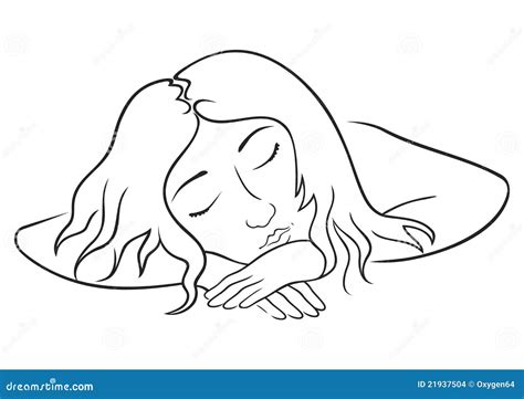 Sleeping Woman Vector Illustration Cute Sleepy Girl Lying In The Bed Under Soft Duvet Having A