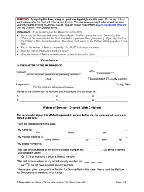 Waiver Of Service Texas Pdf Divorce Fill Online Printable Fillable
