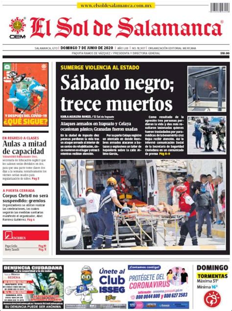 Periódico El Sol De Salamanca México Periódicos De México Edición De Domingo 7 De Junio De
