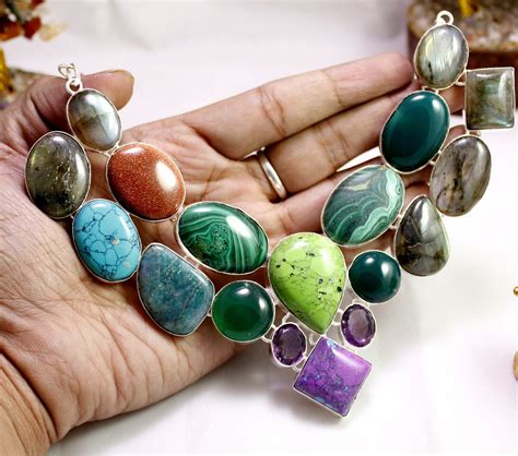 Semi Precious Gemstone Necklace In Silver Gemstone Necklace