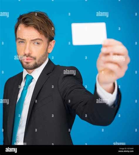 Handsome Businessman Showing Blank Business Card Stock Photo Alamy