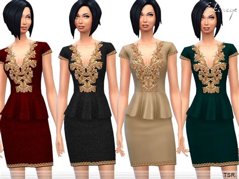 The Sims Resource Embroidered Peplum Dress