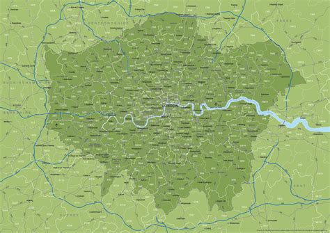 Map Of Greater London Postcode Districts Plus Boroughs And Major Roads