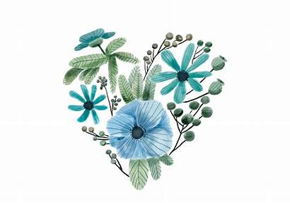 Watercolor Flowers Heart Vector Leaves Clipart Graphics