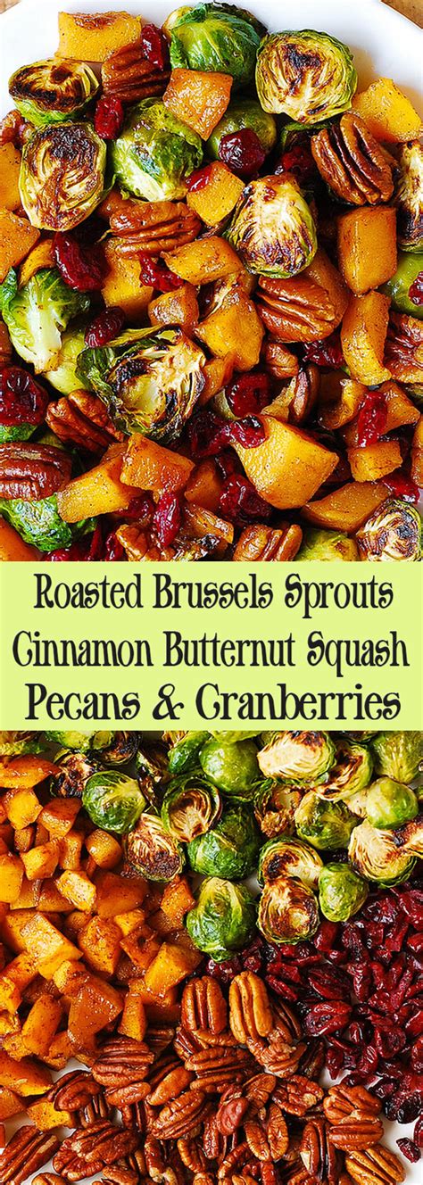 Roast for about 20 minutes, until the brussels sprouts are golden brown and caramelized in spots. Roasted Brussels Sprouts Cinnamon Butternut Squash Pecans ...