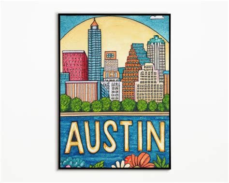 Austin Texas Art Print Austin Art Sketch Austin Texas Wall Etsy