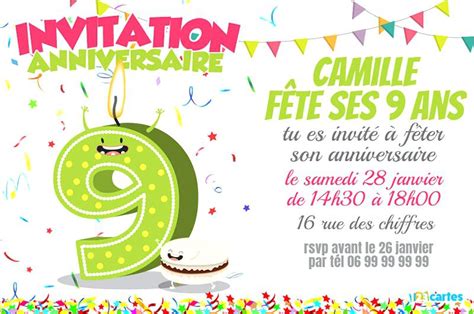 Carte d invitation anniversaire gratuite a imprimer pour fille 10. Carte invitation anniversaire garçon 9 ans - existeo.fr