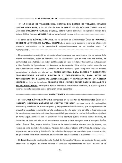 Poder Notarial Modelo México Derecho Laboral