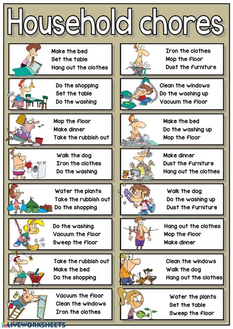 Multiple Choice Exercise To Practice Household Chores Vocabulary Enjoy