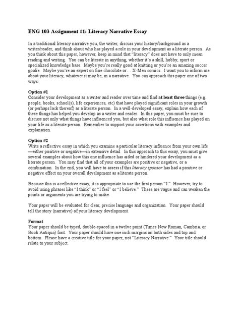 eng 103 assignment 1 literacy narrative essay option 1 pdf rhetoric essays