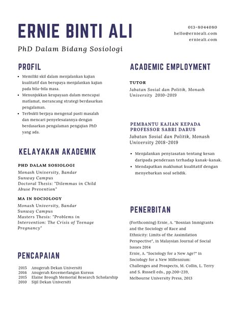 Download contoh resume kerja terbaik dan dapatkan template resume kerja bahasa melayu malaysia dan tips temuduga kerja. Contoh Resume Akademik 3 • Kerja Kosong Kerajaan