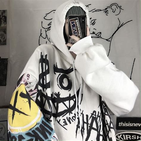 Buy Goth Harajuku Hoodies Women Anime Oversized Sweatshirt Graffiti Cartoon Print Streetwear At
