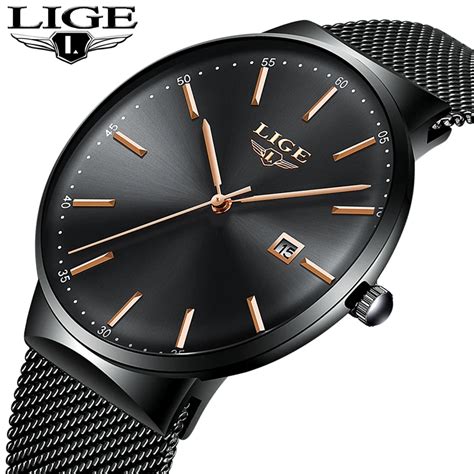 Lige Mens Fashion Watches Top Brand Luxury Quartz Watch Men Casual Slim Mesh Steel Waterproof