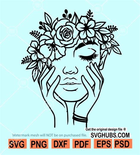 Floral Woman Svg Woman Head With Flowers Svg Woman With Flower Svg