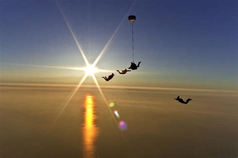 Sunset Skydive In Free Fall Skydiving Aerial Sunset