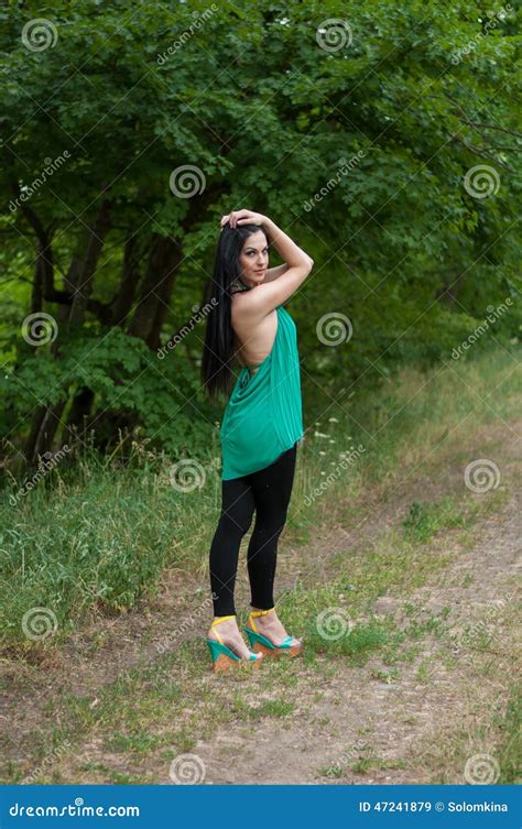 beautiful slim brunette girl on a walk stock image image of female playful 47241879