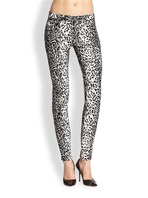 7 for all mankind the skinny countour waistband leopard print jeans in black lyst