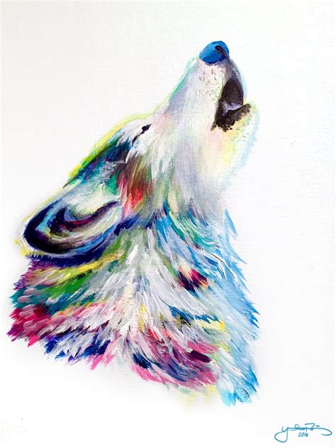 Colorful Wolf Howling Modern Acrylic Painting On Canvas