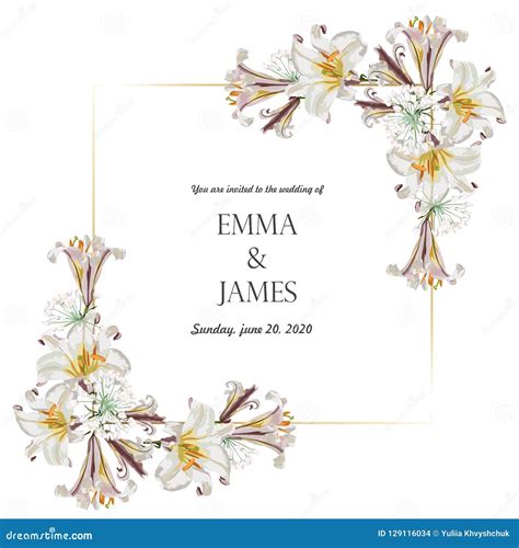 Botanical Wedding Invitation Card Template Design White Lily Flowers