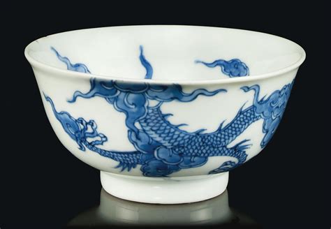 A Chinese Blue And White Dragon Bowl Yongzheng Underglaze Blue Six