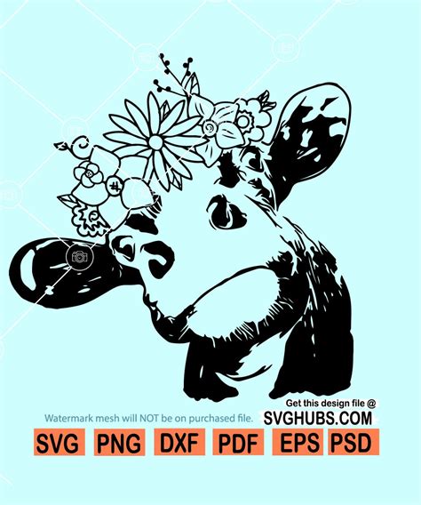 Cow With Flower Crown Svg Svg Hubs