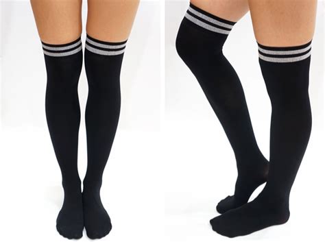 athletic stripe thigh high socks tights black · sandysshop · online store powered by storenvy